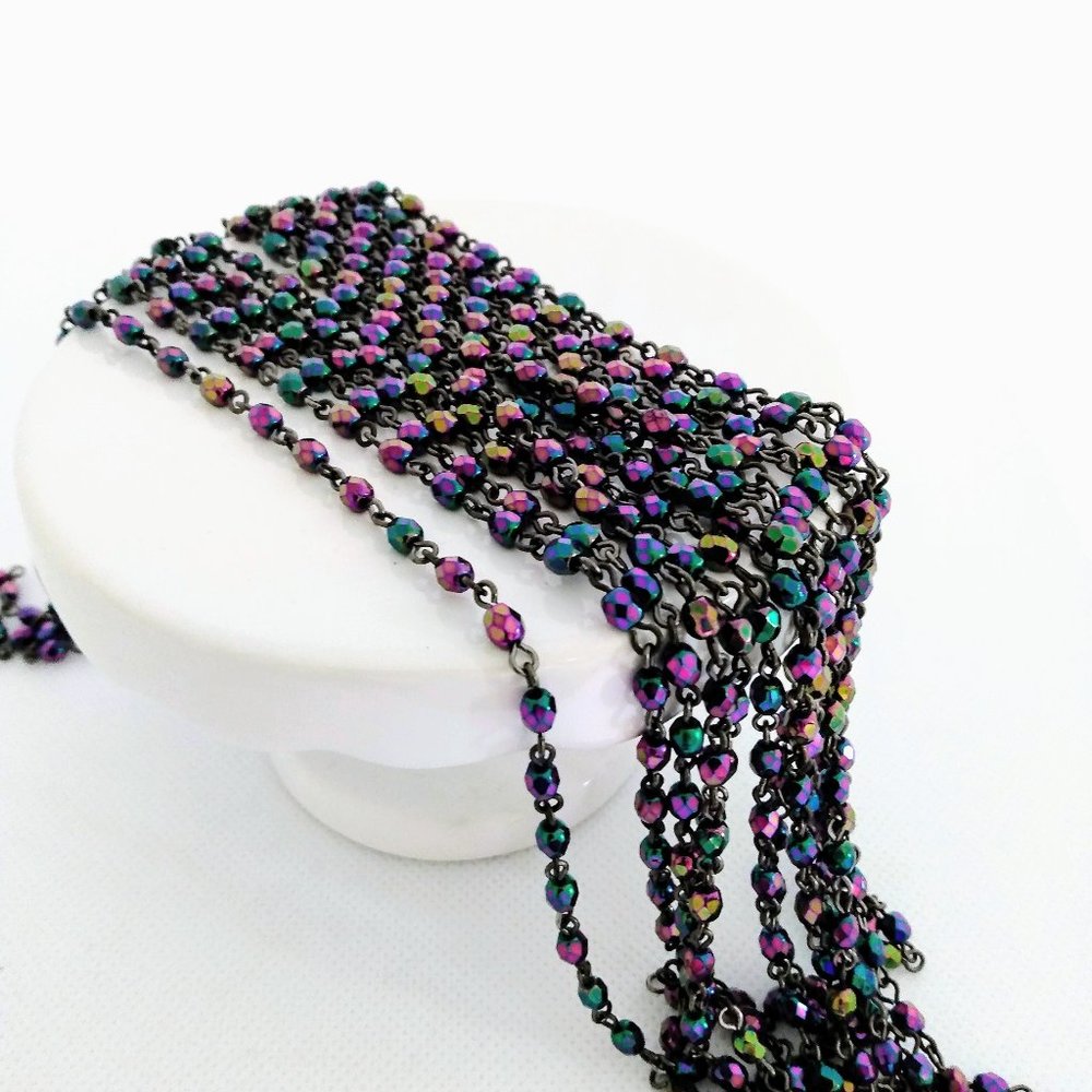 3 ft. Czech Crystal Linked ROSARY CHAIN "PURPLE IRIS" Faceted / Jewelry/ Crafts